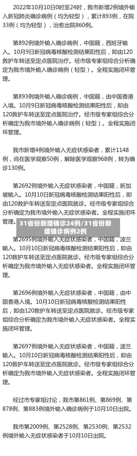 31省份新增确诊24例/31省份新增确诊病例2例